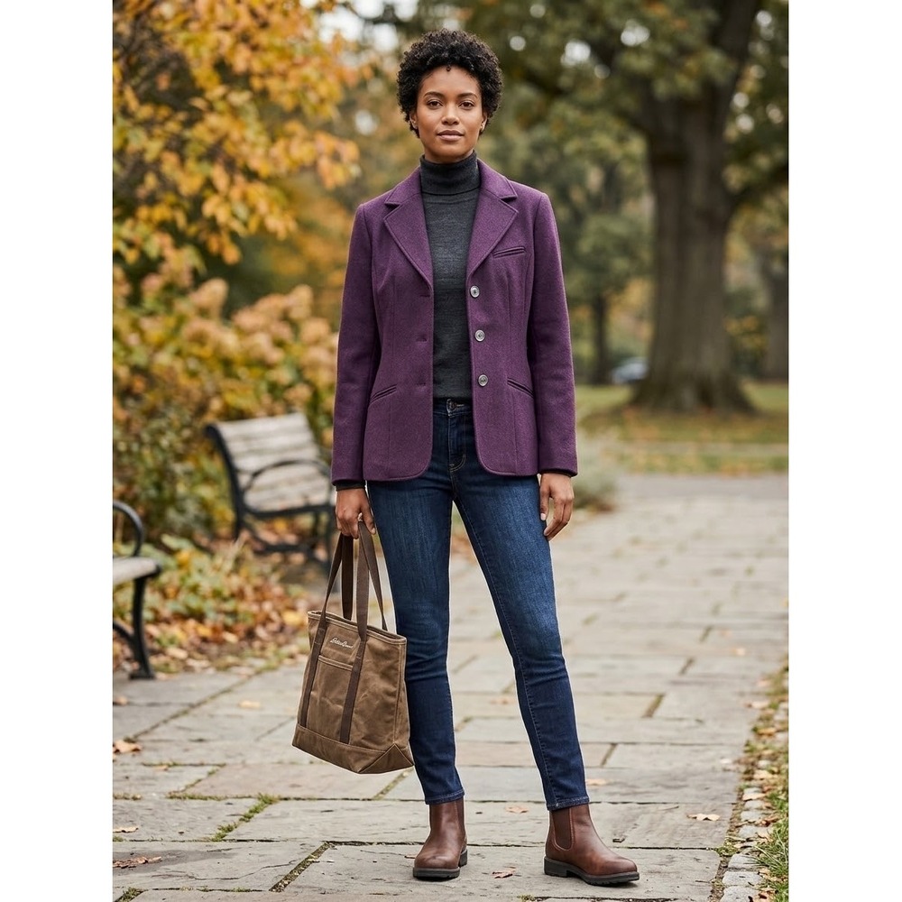 Eddie Bauer Aubergine Wool Angora Blend Blazer Jacket Purple Petite Large NWT